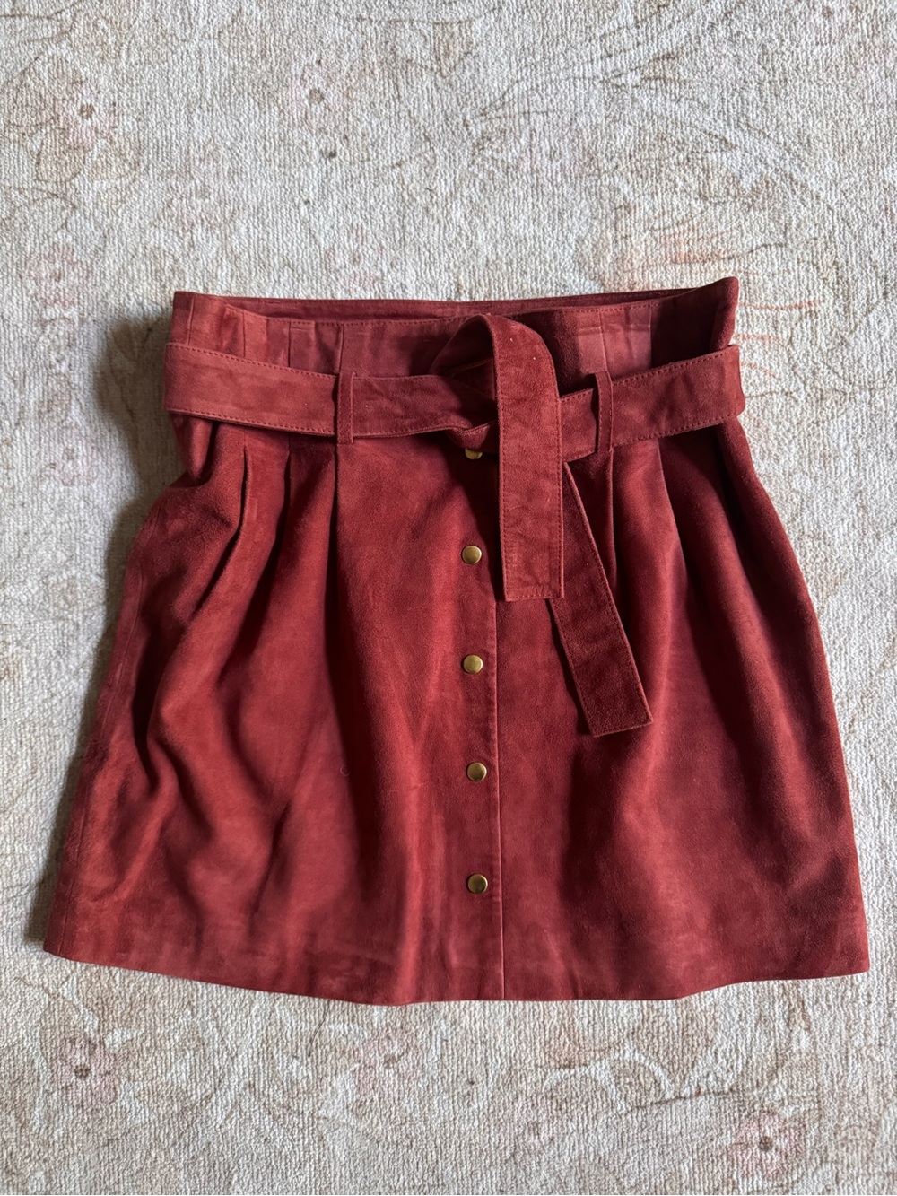 Tesse Rosewood Suede Belted Button-Front Skirt - 38